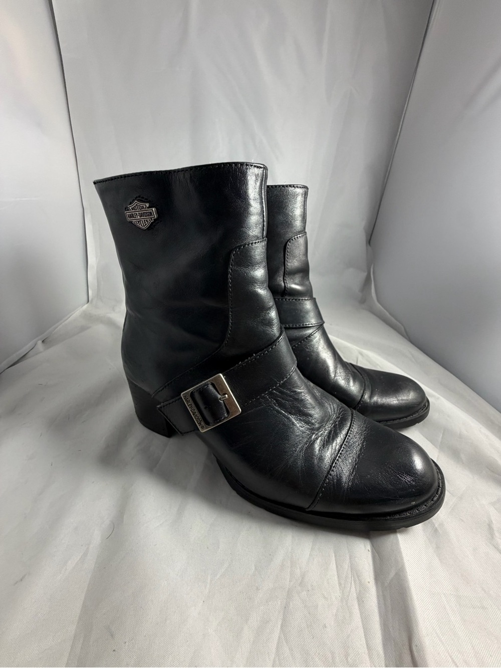 Harley-Davidson Women's Black Leather Buckle Moto Boots size 7 D84396